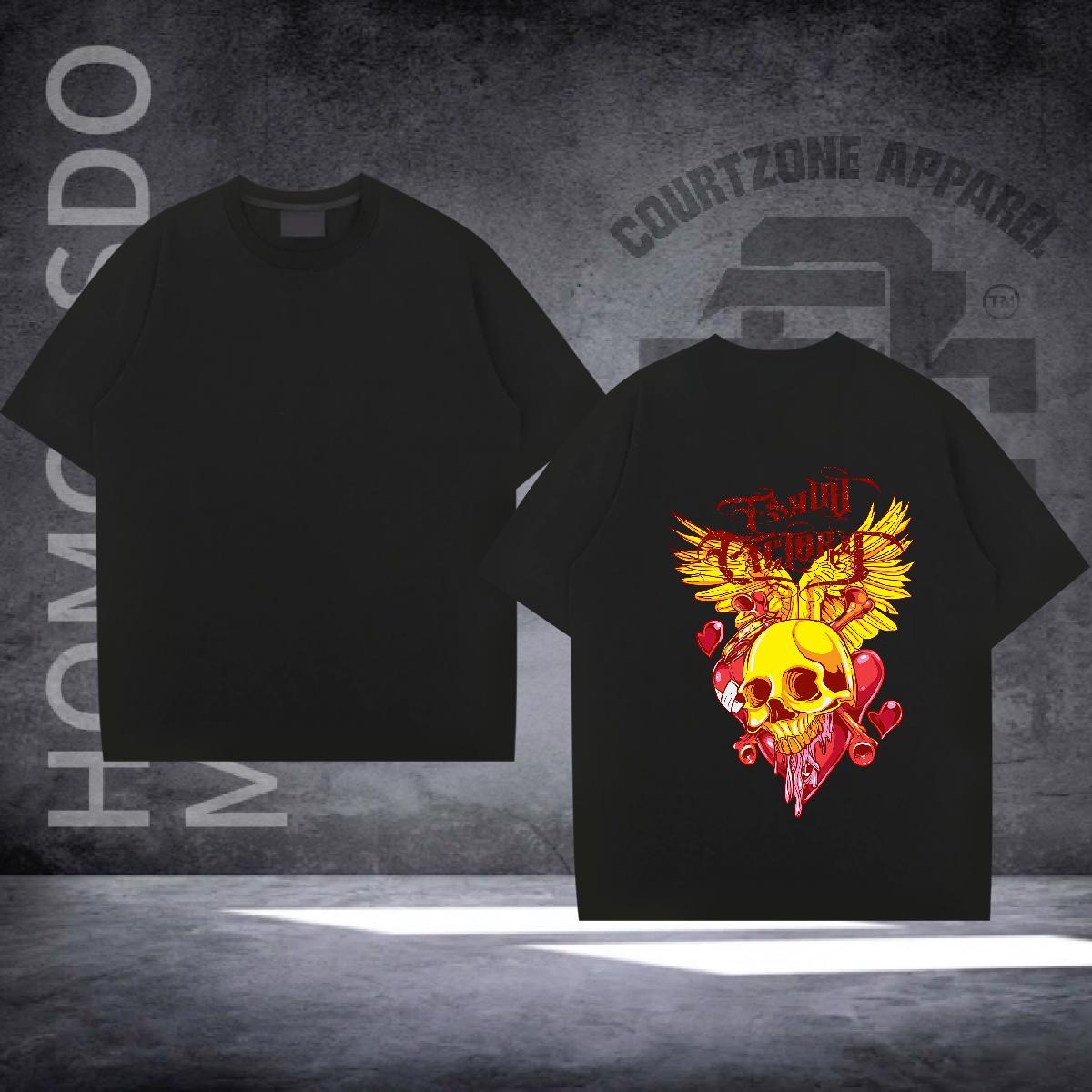 Fashion Casual T-Shirts for Men skull Tshirts 230g Cotton Street Cool Oversized Breathable Short Sleeve Men Tops Tees