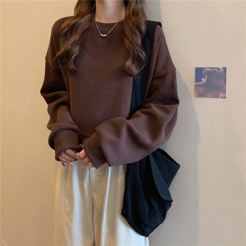 Autumn and Winter New Korean Solid Round Neck Loose Women's Sweater Female Student Thin Top Trendy