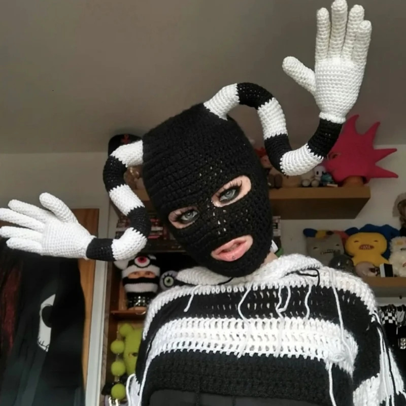 Handwoven Cosplay Party Hat Knit Balaclava Cap Teens MaskHat Windproof Headwear240723