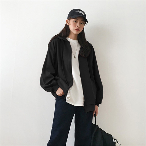 Loose oversize Korean version thickened and plush loose casual long sleeved hoodie solid color oversized jacket