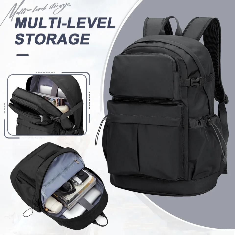 School backpack black waterproof 156 laptop bag casual lightweight work travel for men and women college hiking 240807