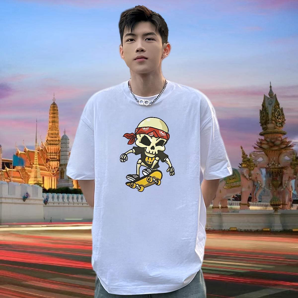 Free Shipping T Shirts Men skull Tees 230g Cotton Sport Classic Custom Anime Breathable Short Sleeve Men Tees