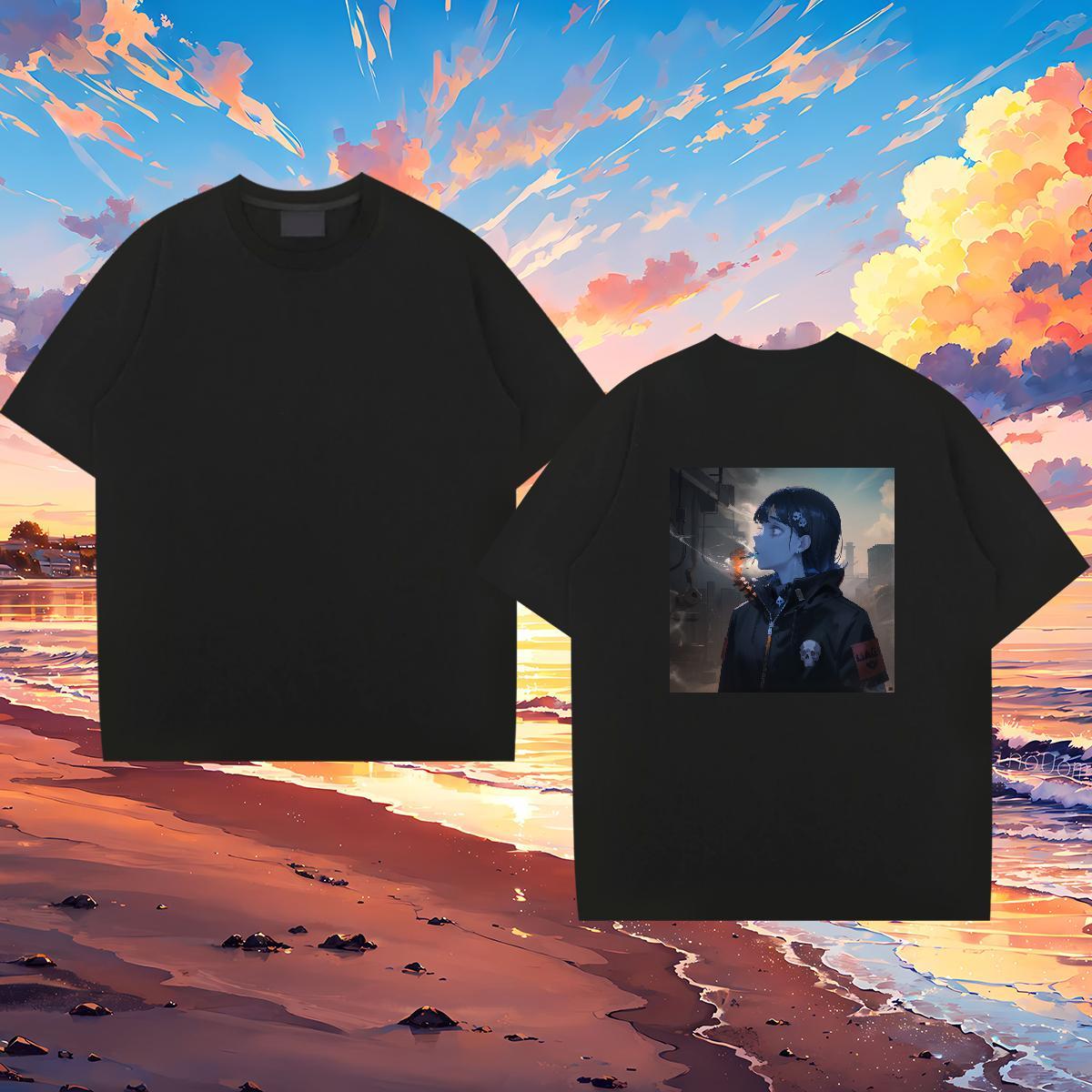 Custom T-Shirts for Men skull Tees 230g 100% Cotton Casual Beach Brand Asian Size O-Neck Short Sleeve Couples T Shirts