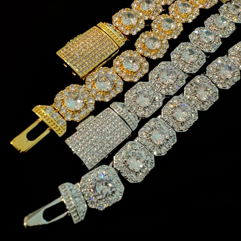 Necklace moissanite chain cuban link chain Design large Gold silver 925 Sterling Silver Moissanite Tennis Link Chain Mens