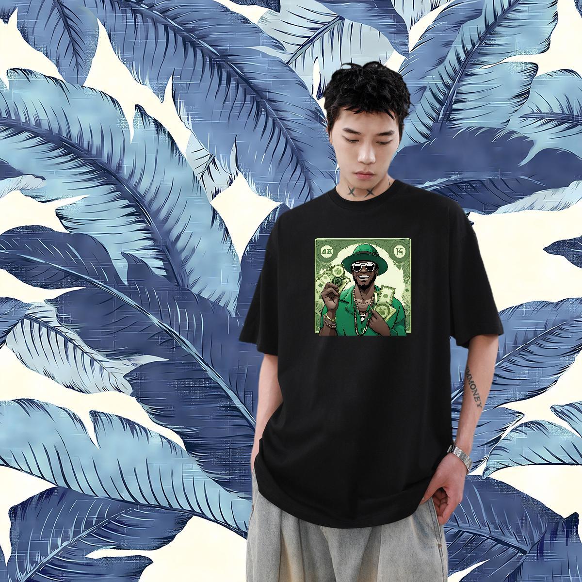Customized Mens T Shirts money Tops 230g Cotton Beach Loose Oversized 4XL Breathable Short Sleeve Men Tees