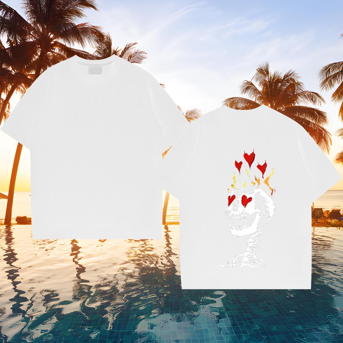DIY Mens T Shirts skull Tops Tees 230g 100% Cotton Casual Beach Loose Fit Plus Size Cartoon Breathable Crew Neck Men Clothes T-Shirt