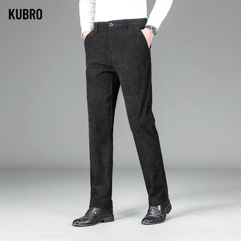 KUBRO Autumn Winter Corduroy Mens Clothing Office Business Casual Elegant Trousers Hombre Versatile Straight Cargo Pants 240806
