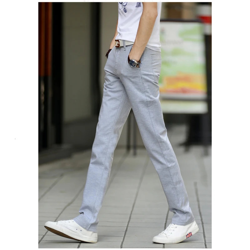 118 Men Fashion Summer Korea Slim Fit Straight Linen Cotton Thin Business Trouser Pants Male Casual Import Clothes 240806