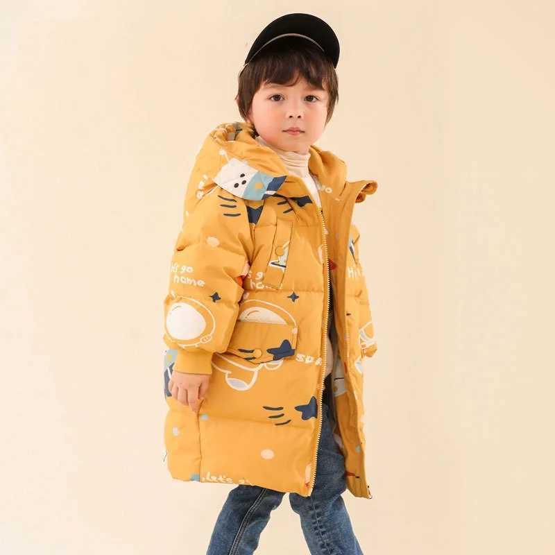 Winter Girls Boys Puffer Jackets Warmth Waterproof Child Long Down Coats Cartoon Kids Snow Outfits Baby Therme Parka 1-8 Years Y240803