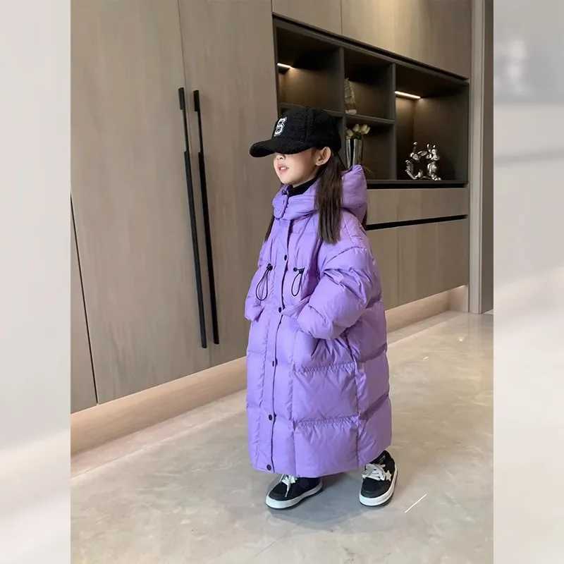 Girls Clothing 2023 Winter Cotton Jacket Warm Medium sized Childrens Thick Cotton Jacket Winter Long Thick Coat X2411151