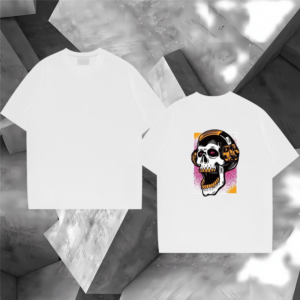 Factory Direct T Shirt For Man skull Tops Tees 100% Cotton 230g Spring Summer Popular Cartoon Print O-Neck Short Sleeve Couples T Shirts