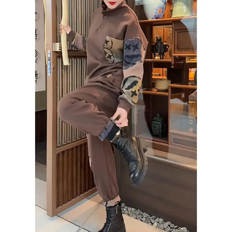 Casual Color Contrast Sports Set Spring and Autumn Season Loose and Slim Fashion Top Harlan Pants Casual Two Piece Set 240807