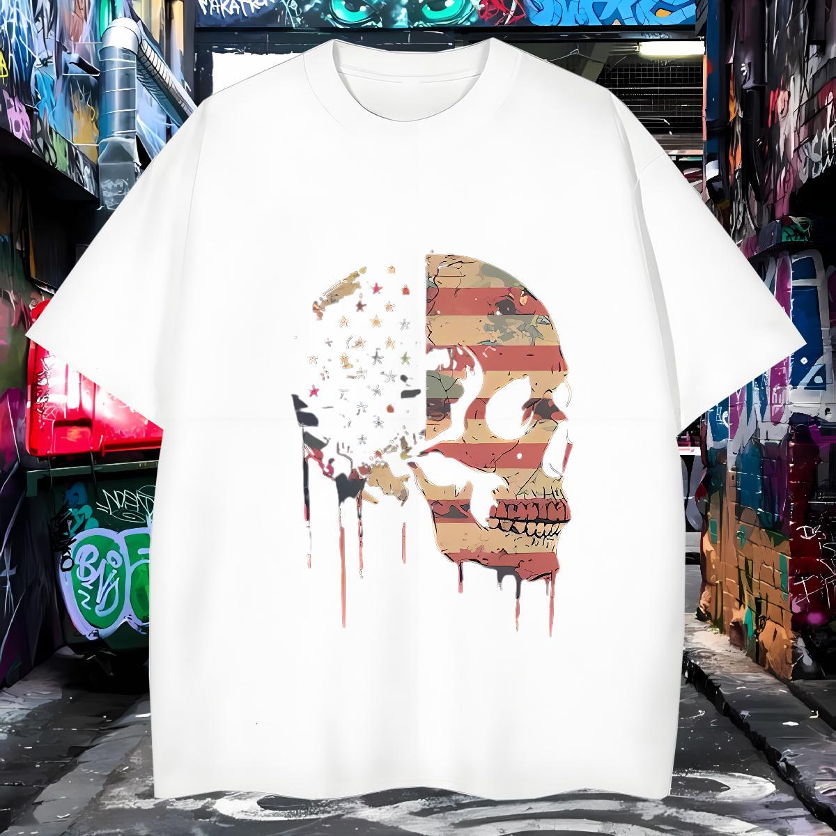 Factory Direct T Shirts Men skull Tshirts 230g 100% Cotton Hip Hop Cool Plus Size Cartoon O Neck Short Sleeves Men Tshirts