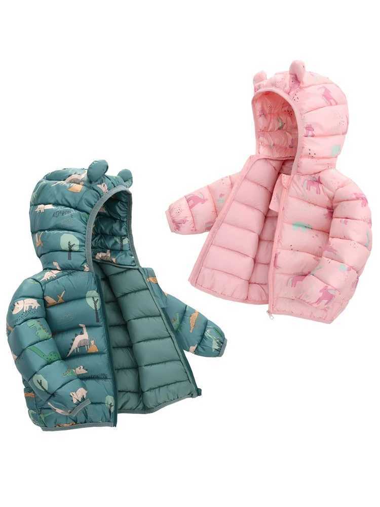LJMOFA Baby Girls Hooded Down Jackets For Kids Coats Autumn Winter Boys Cartoon Windproof Coat Toddler Zipper Outerwear D163 Y240803