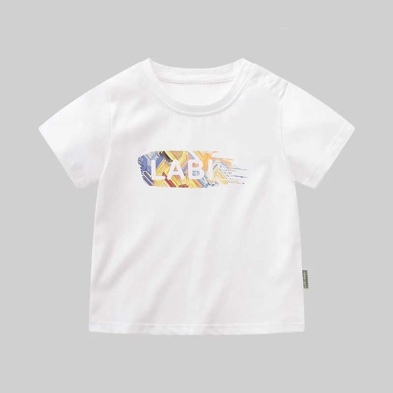 1-6 T Graffiti Printed Boys and Girls T-shirt Round Neck White T-shirt Basic Top School Park Childrens Clothing Baby ClothingW240718