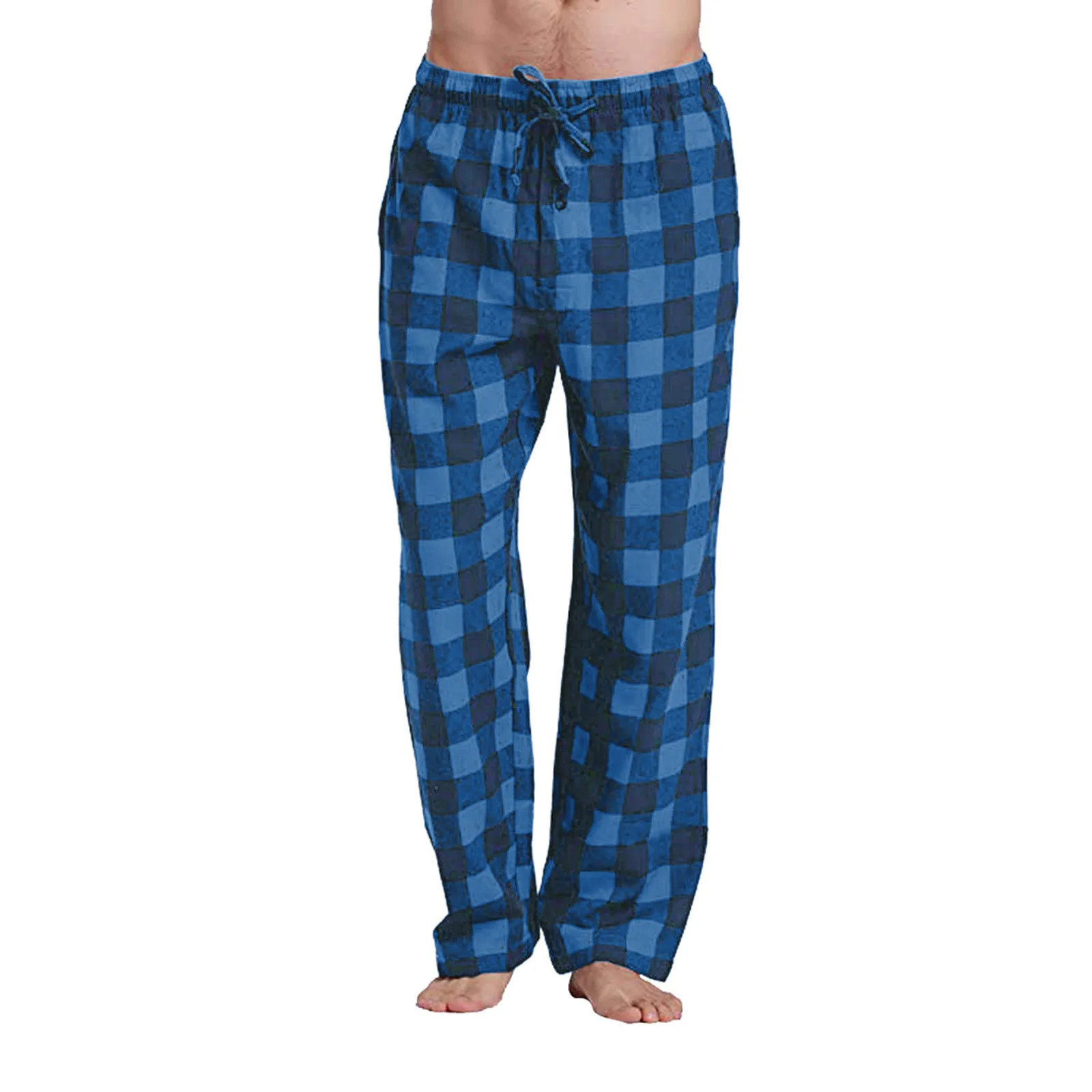 Mens Casual Cotton Pajama Long Pant Soft Comfortable Loose Elastic Waistband Plaid Cozy Sleepwear Home Lounge Fashion Pants 240807