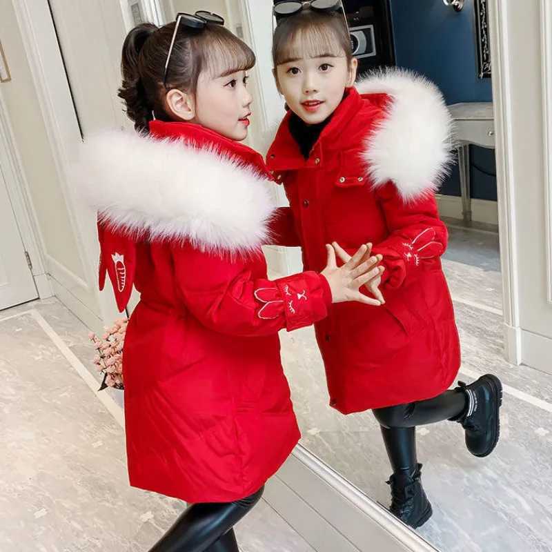 New Winter Girls Down Cotton Jacket Thicken Warm Kids Outerwear Parkas Fashion Hooded Coats Children Clothing 5-12 Years Y240803