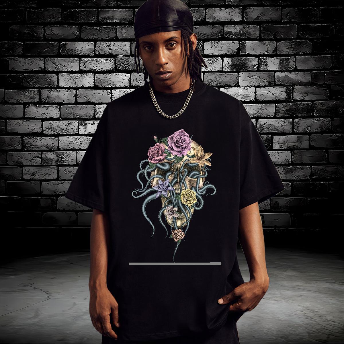 Fashion Casual T-Shirts flower Tops 230g Pure Cotton Home Outdoor Comfortable Custom Anime Breathable Short Sleeve Men Clothes T-Shirt