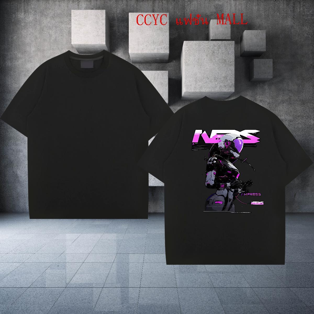 Fashion T Shirts Men robot Polos 230g Pure Cotton Casual Wholesale Cartoon Print O-Neck Short Sleeve Men Tshirts
