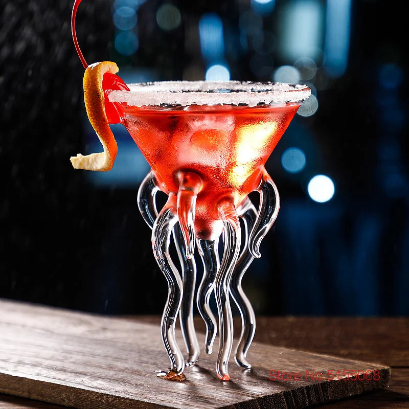 and fun 3D octopus tentacles molecular smoking cocktail glass jellyfish wine party Martini glass champagne coupe drink glass 240806