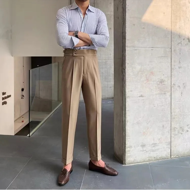 Nadix Highwaisted Draped Casual Formal Pants Spring Autumn Season Suit Trousers Slim Fit Business Attire For Men 240806
