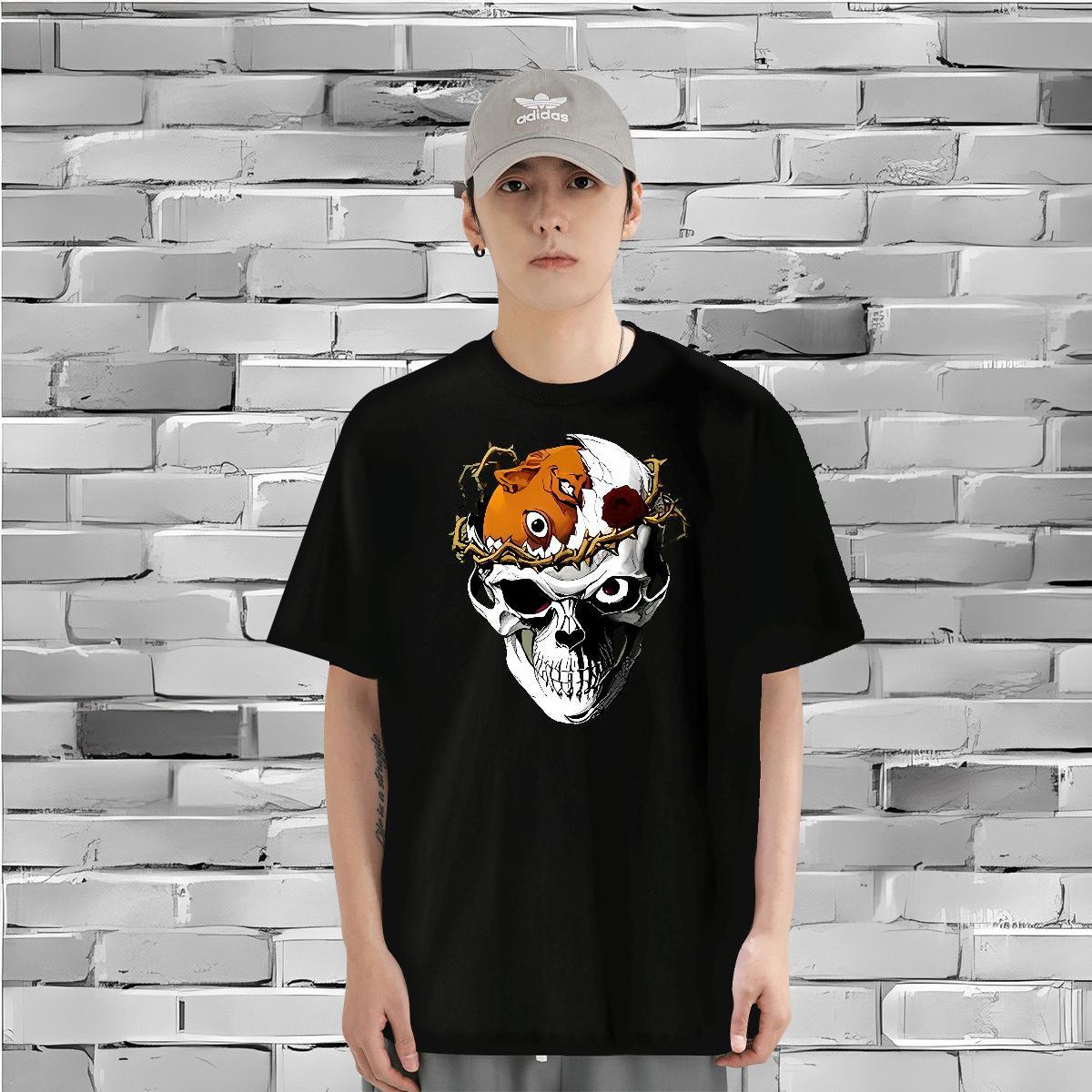 Fashion T Shirt For Man skull Tees 230g 100% Cotton Street Wear Classic Plus Size Cartoon O Neck Short Sleeves Mens Tshirts