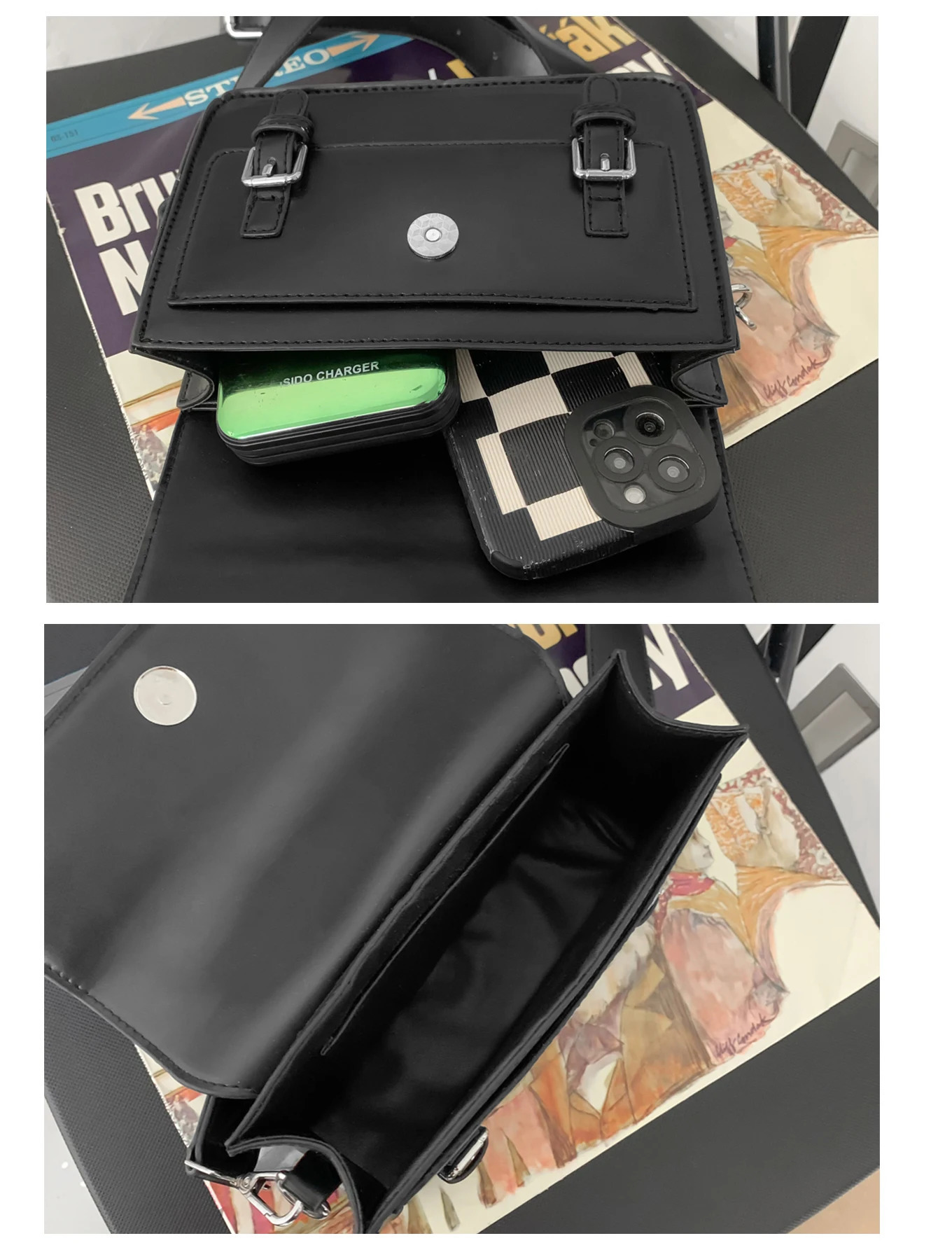 Mini black shoulder retro PU leather cross body mens messenger bag suitable for daily use 240807 06f7