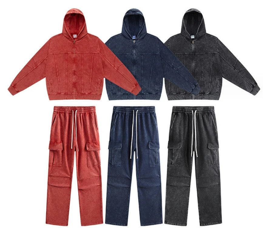 Cotton Cargo Pants Men Street Wear Vintage Wash Straight Leg Sweatpants Wholesale High Quality Stylish Double Crepe Design 240806