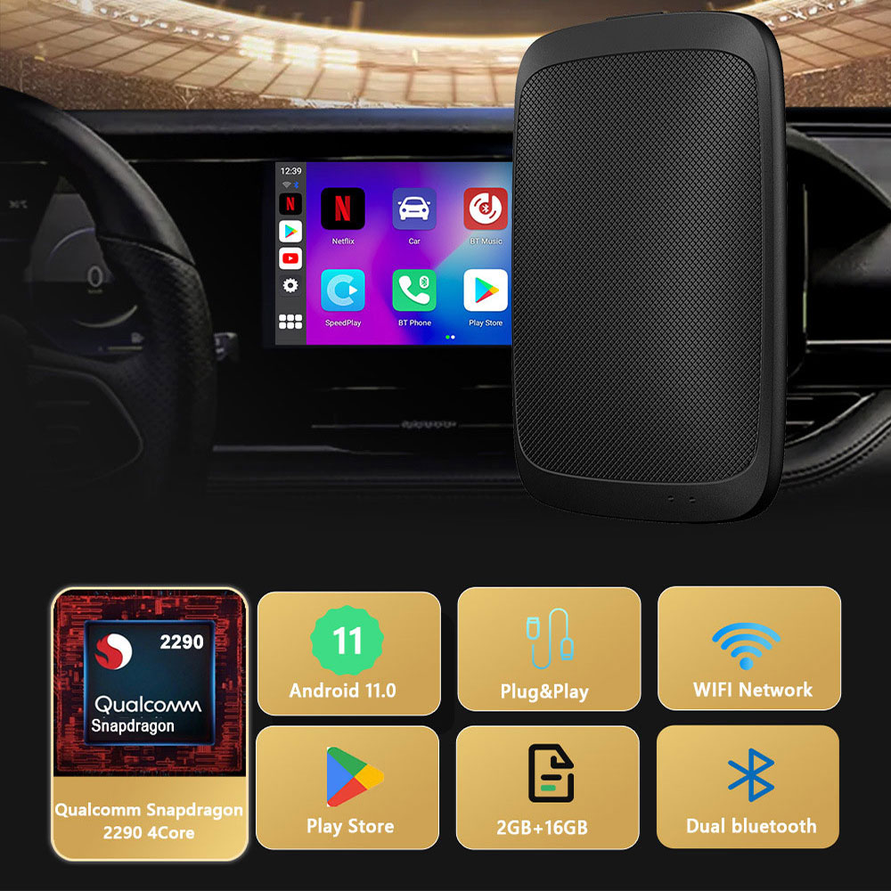 GT5 carplay ai box CLOSED android 11 Qualcomm 2290 Chipset car carplay video box 2GB + 16GB wireless carplay adapter youtbe netflix google play store