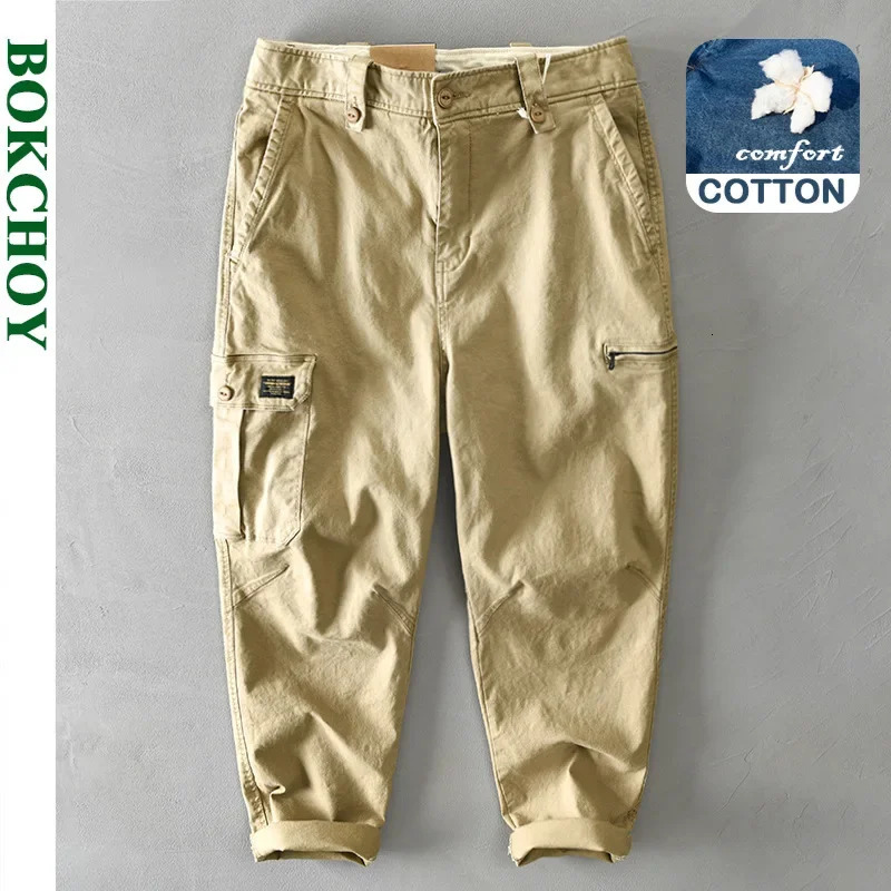 Spring and Autumn Pure Cotton Cargo Pants Men MultiPocket Casual Vintage Trousers AZ314 240806