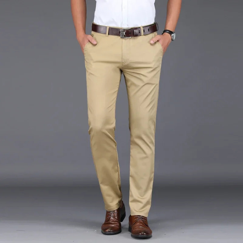 Summer Ultrathin Mens Ice Silk Casual Pants Soft Comfortable Solid Color Elastic Business Straight Trousers Man Navy Blue 240806