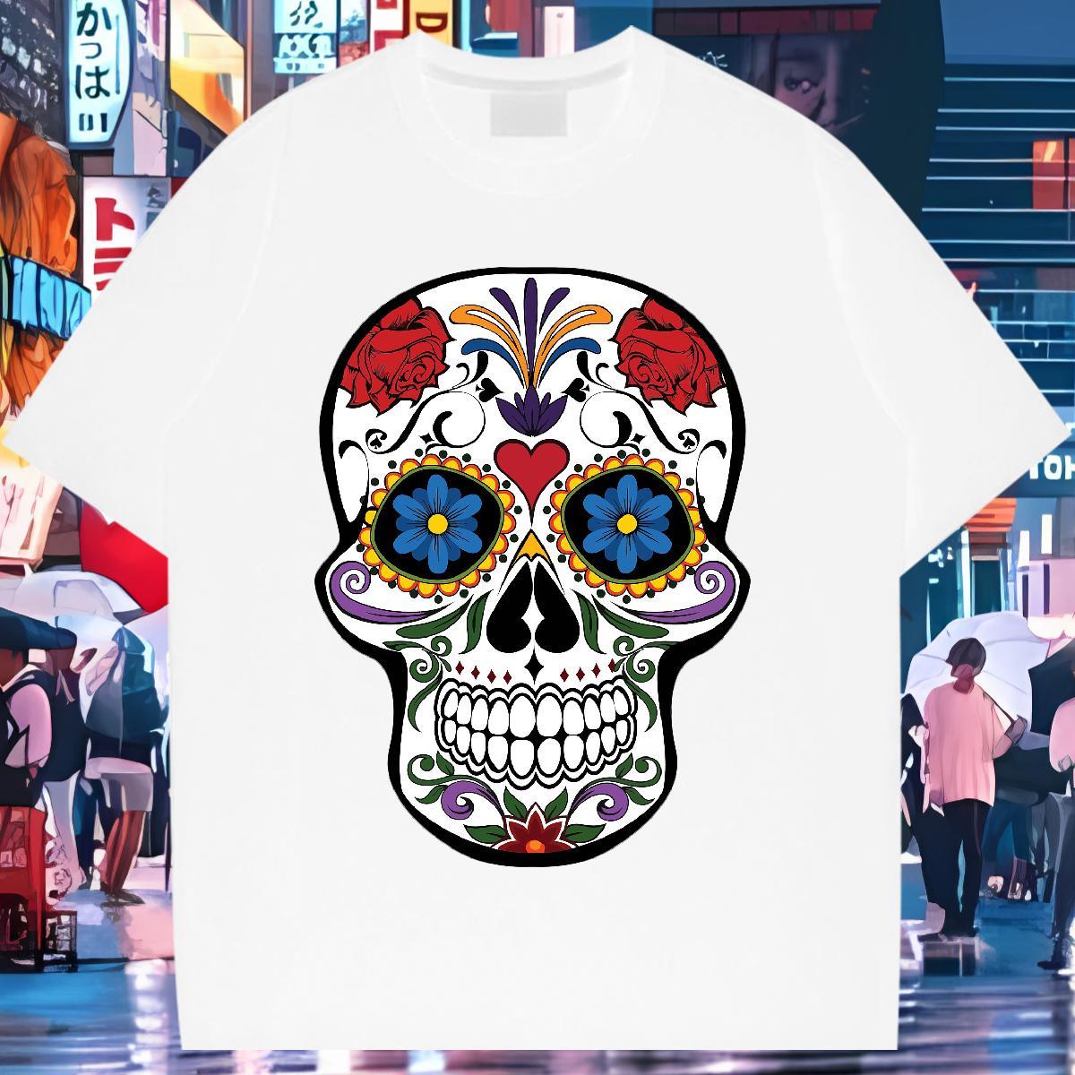 New Arrival Man T Shirts skull Tops 100% Cotton 230g Anime Printing Street Classic Skull Pure Cotton Men Tshirts