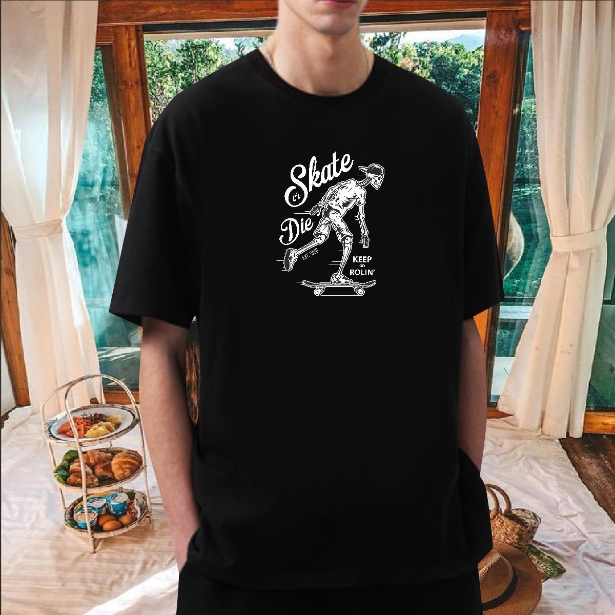 Fashion Designer T Shirts Men skull Wear 230g Pure Cotton Street Cool Design Custom Printed Round Neck Short Sleeve Tshirt for Man Woman