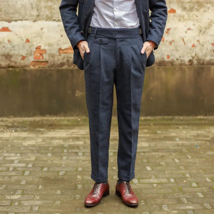 Men Autumn Winter Fashion Straight Fit Business Suits Pants Mens Casual Woolen Trousers Formal Wool A439 240806