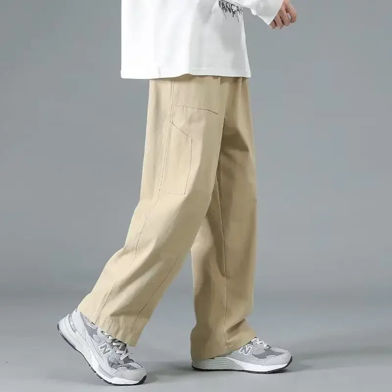 Japanese Style Cotton Cargo Pants For Men Loose Fit Straight Leg American Trendy Casual Wide Spring Autumn 240806