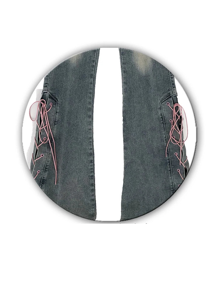 American Retro Y2K Flare Jeans High Waist Slim Bell Bottoms Women Fashion Split Hem Cross Bandage Cozy Denim Trousers Streetwear 240807