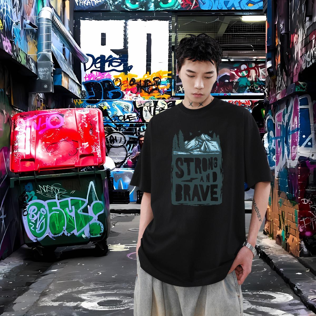 Brand T-Shirts mountains Tops Tees 230g Cotton Hip Hop Soft Cartoon Printing L-4XL Breathable Short Sleeve Tshirt for Man Woman