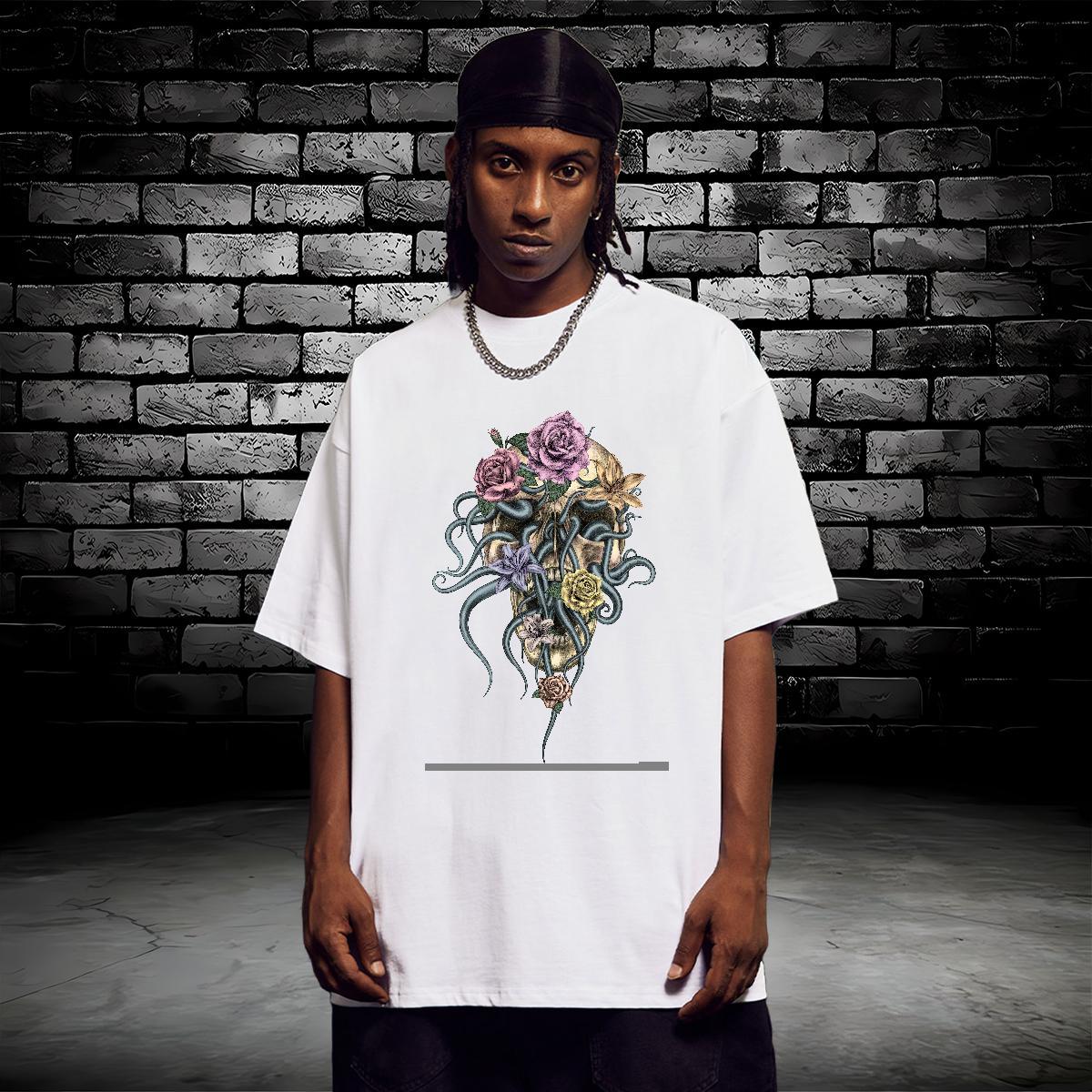 Fashion Casual T-Shirts flower Tops 230g Pure Cotton Home Outdoor Comfortable Custom Anime Breathable Short Sleeve Men Clothes T-Shirt