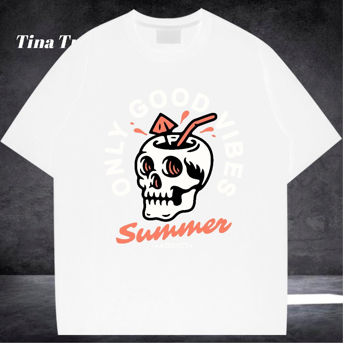 Free Shipping Mens T Shirts skull Tshirts 100% Cotton 230g High Street Hip Hop Comfortable Custom Print Plus Size Breathable Short Sleeve Couples T Sh