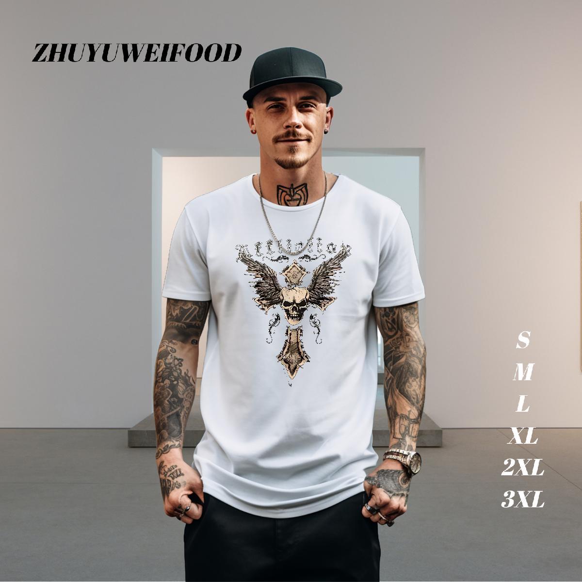 Stylist T-Shirts for Men skull Top Tees 100% Cotton 230g Sports Casual High Quality Plus Size Custom Breathable Short Sleeve Men Tops Tees