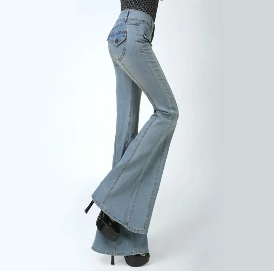 Fashion Womens Flare Jeans Pants Ladies Wide Leg Denim Trousers Slim Bell Bottom Jeans For Female r592 240807