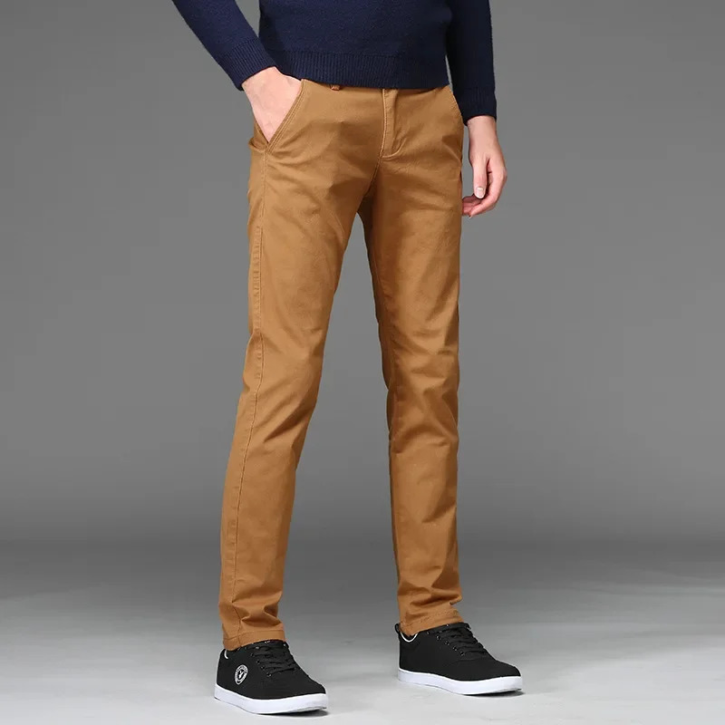 Pants Men Business Straight Cotton Trousers Stretch Boy Elastic Slim Fit Casual Big Plus Size 42 44 Black Khaki Blue Clothes 240806