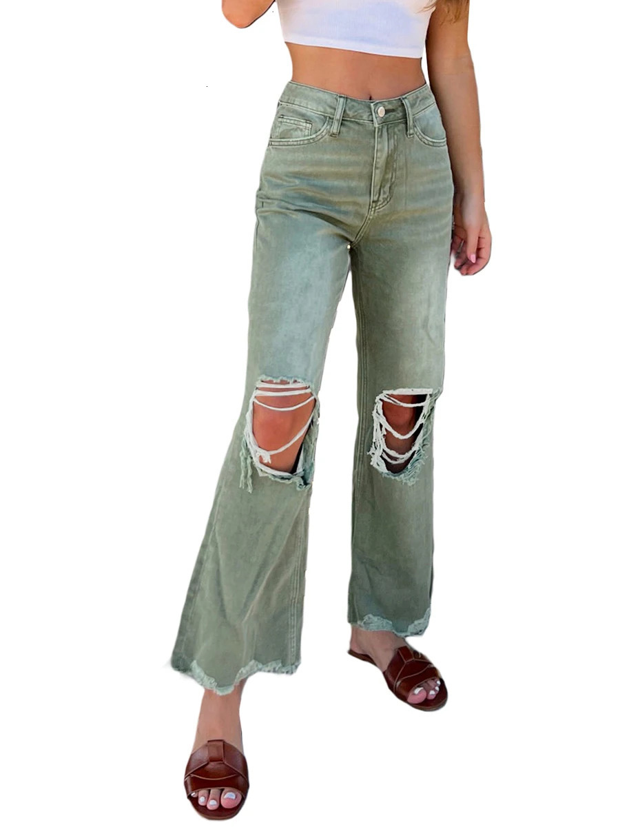Fashion Womens Bell Bottom Jeans Classic High Waisted Flared Jean Pants Ripped Jeans Denim Pants 240807