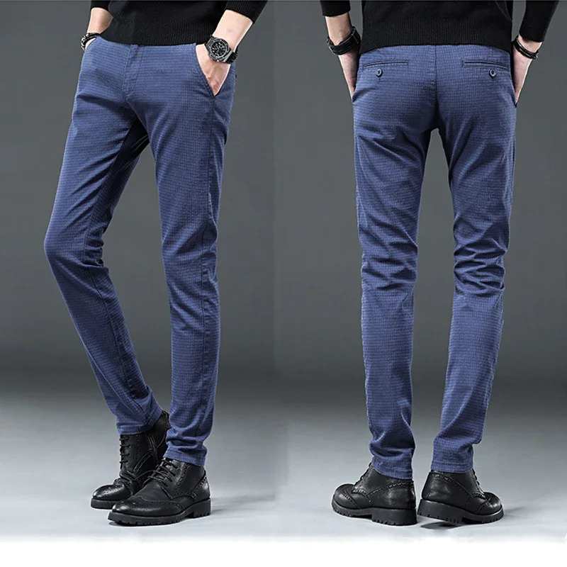 KUBRO Mens Clothing Off White England Man Pants Fashion Stretch Casual Trousers Business Slim Fit Male Plaid 240806