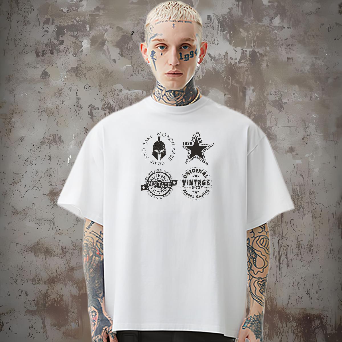 New Arrival T-Shirts for Men letter Tops 230g 100% Cotton Beach High Quality DIY Anime Round Neck Short Sleeve Men Tops Tees
