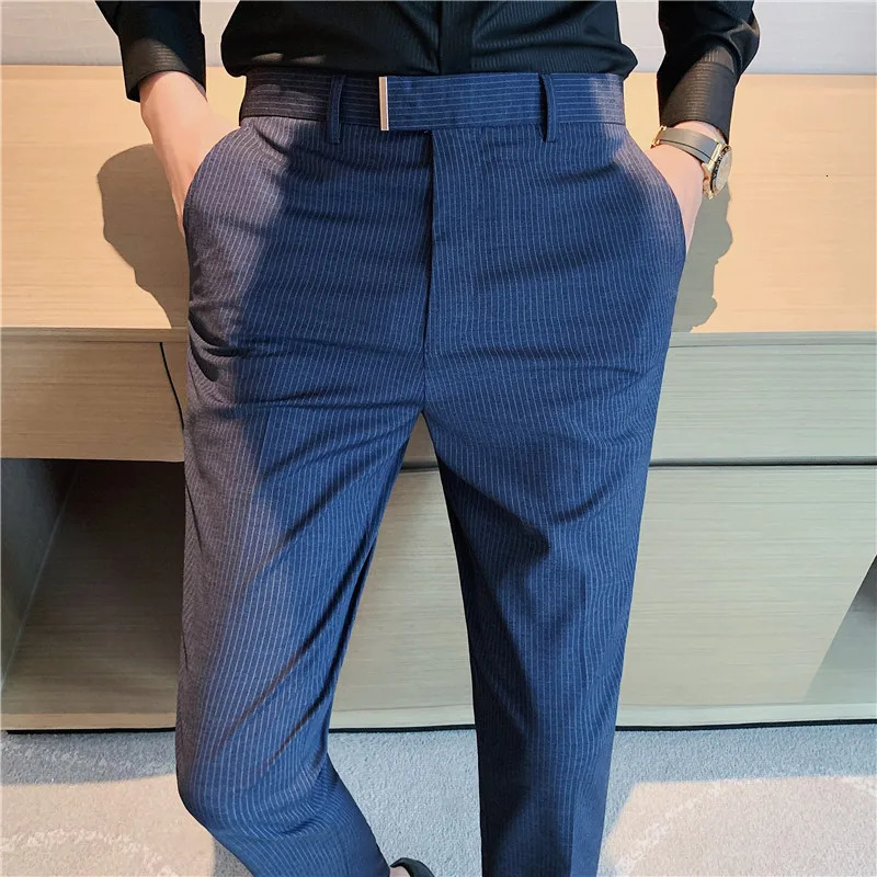 Casual Dress Pants Men British Style Slim Straight Leg Trousers Fashion Solid Business Formal Office Suit Clothing 240806