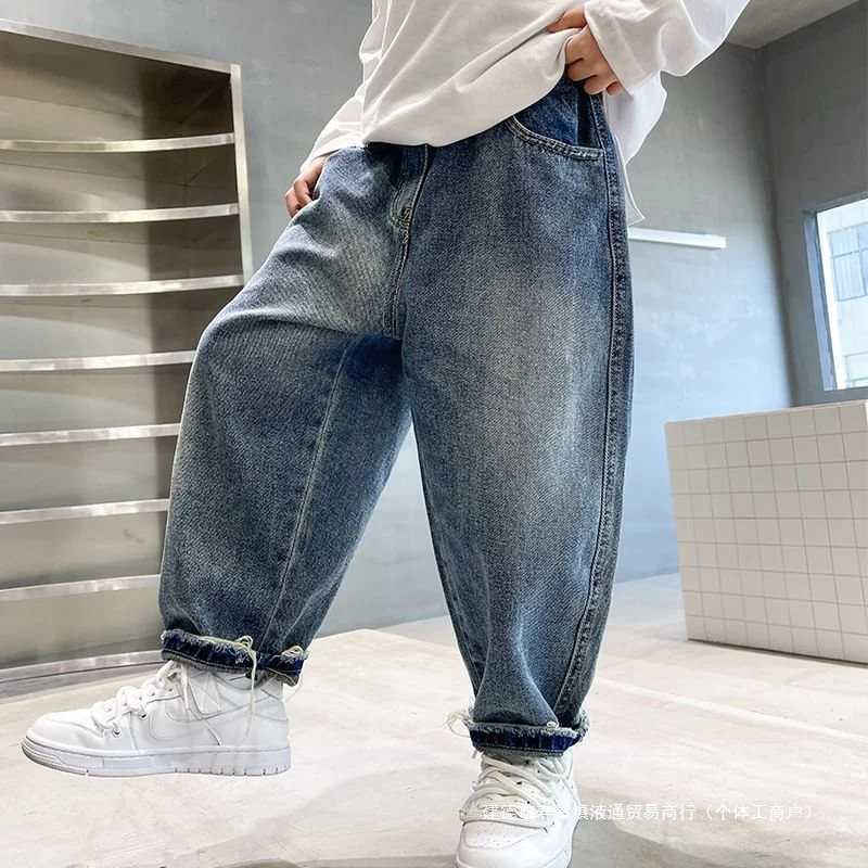 Jeans Boys Jean Pants Long Trousers Cotton 2024 Blue Spring Autumn Babys Kids Pants Teenagers Outwear Childrens Clothing