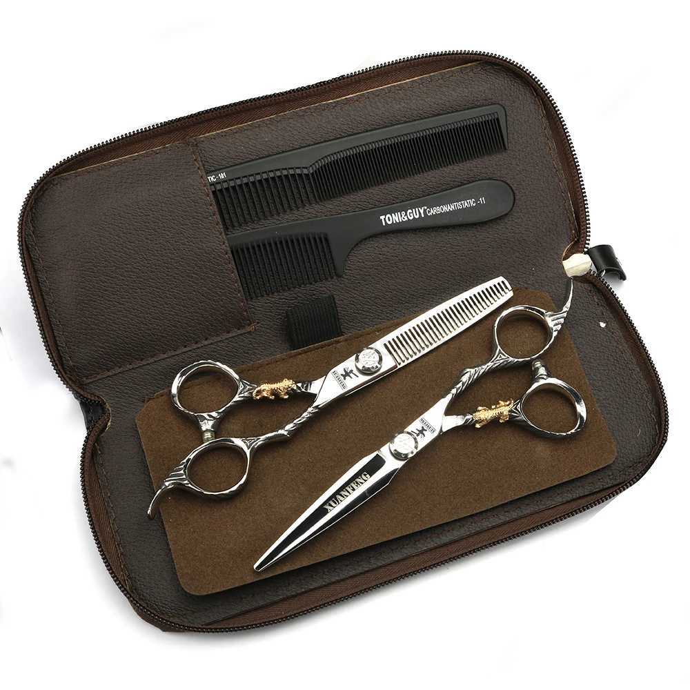 XUANFENG 6 inch professional hair scissors Japanese 440C personalized barber cutting and thinning scissors setXJ240807
