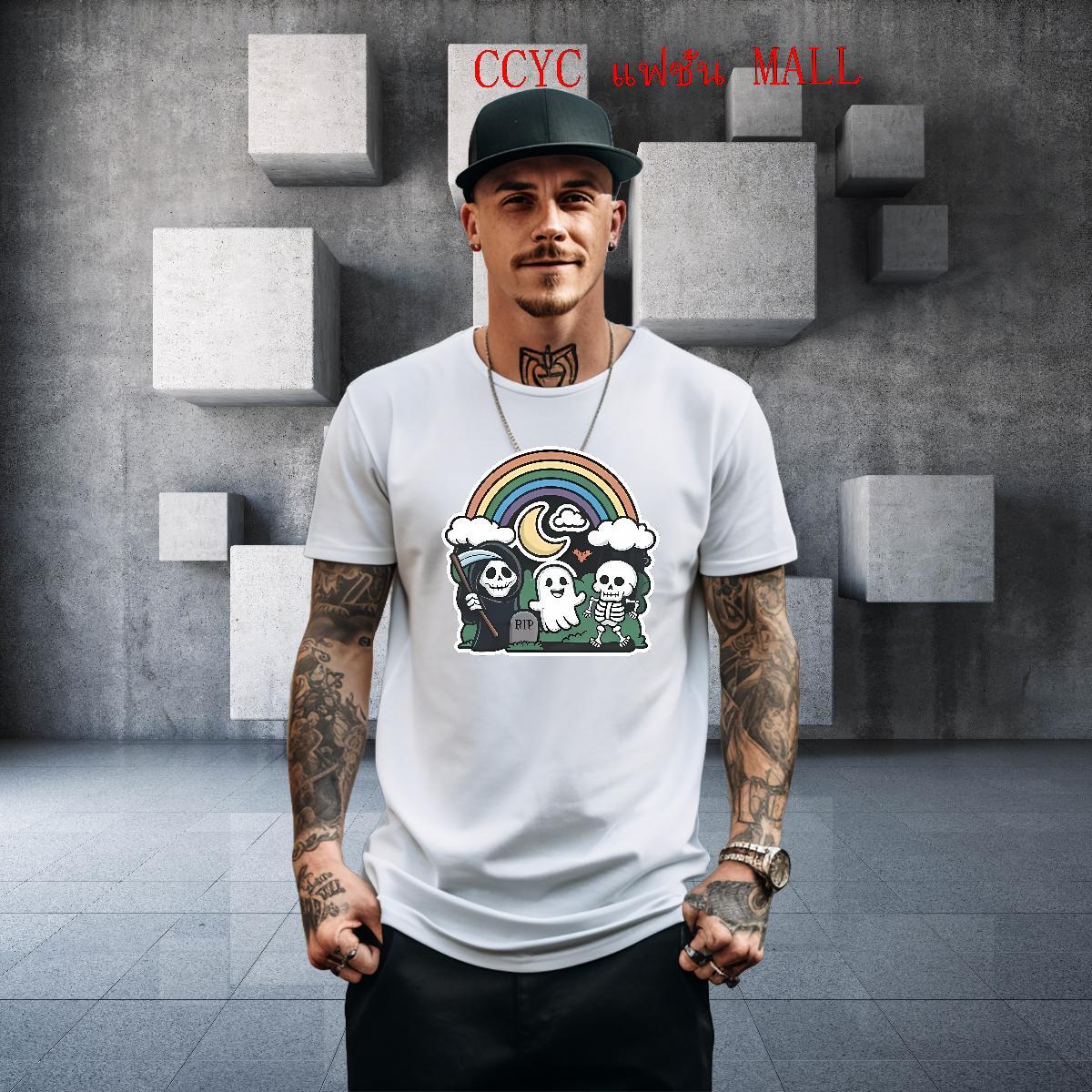 2024 Summer Man T Shirts skull Wear 230g 100% Cotton Sport Loose Plus Size Cartoon Crew Neck Mens Tshirts