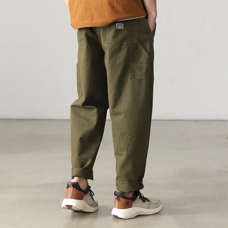 Overalls mens Japanese Vintage pure cotton washing trend loose closure small foot spring and autumn leisure long pants 240806